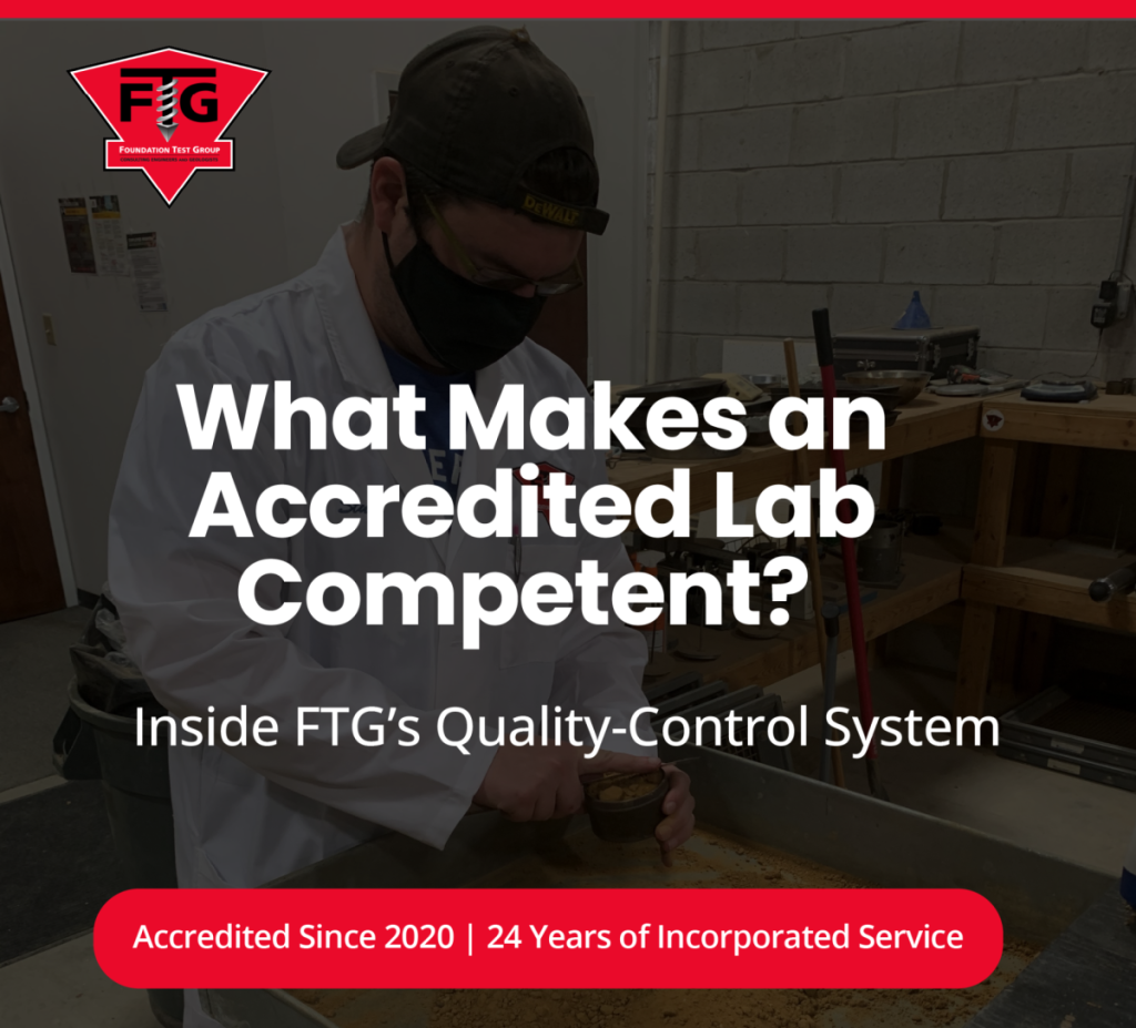 AASHTO-accredited materials testing laboratory at Foundation Test Group supporting soils, concrete, aggregate, and masonry testing.